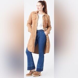 Indigo Threads Co Size S Terry Long Shacket Tan Shirt Jacket Trench Winter Cozy